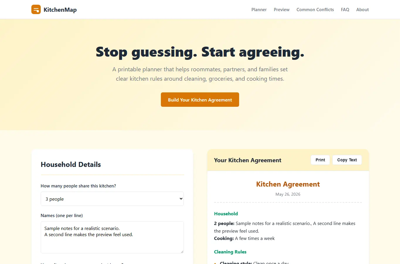 Screenshot of KitchenMap: Shared Kitchen Etiquette Planner interface showing the project page in use